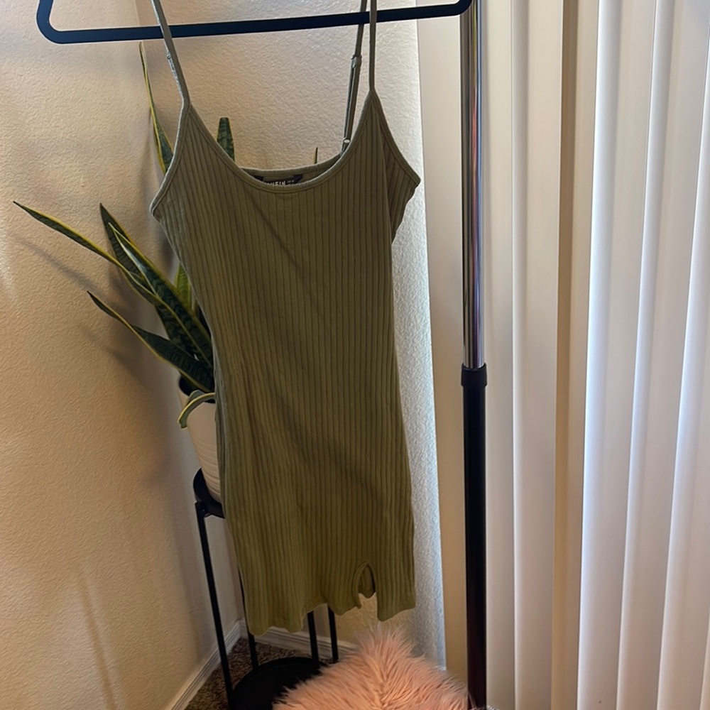 Dark, green, mini tank top dress fitted